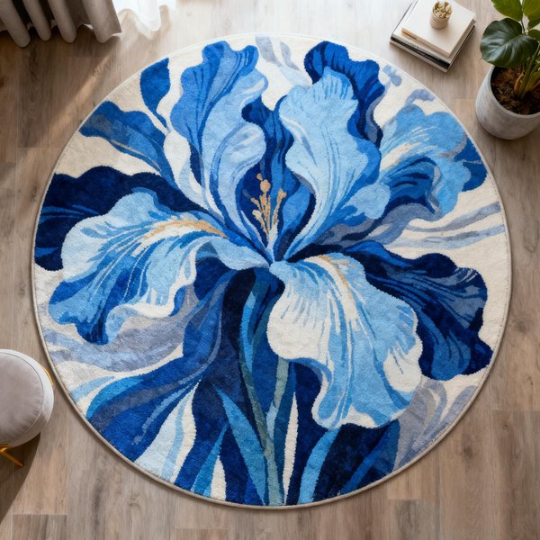 Francuski Styl Dekoracja Salonu OkrąGłY Dywan WzóR Kwiatowy Dywany Do Sypialni Pogrubiony Pluszowy Dywan Do Salonu Puszysty MięKki Dywanik PodłOgowy 120X120Cm-image