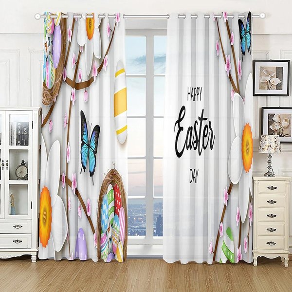 Caramelos De Pascua Conejito Lindo Cortinas Opacas Negras DecoracióN Festiva Cortina Sala De Estar Dormitorio Gruesa Cortina Opaca Multicolor W55 X H120Cm X 2&Grommet Top-image