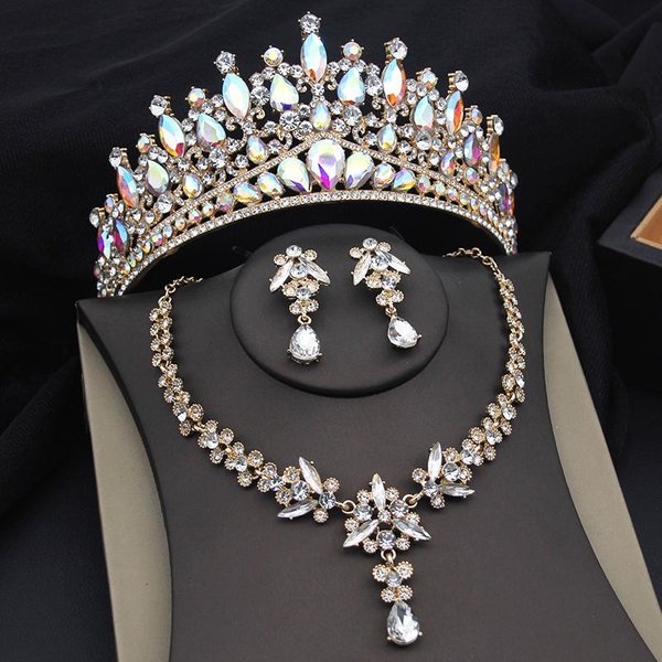 Tiaras Y Pendientes Collar De Cristal Morado Coronas Conjuntos Nupciales JoyeríA Princesa Reina Novia Vestido De Boda Accesorios De Disfraz-image