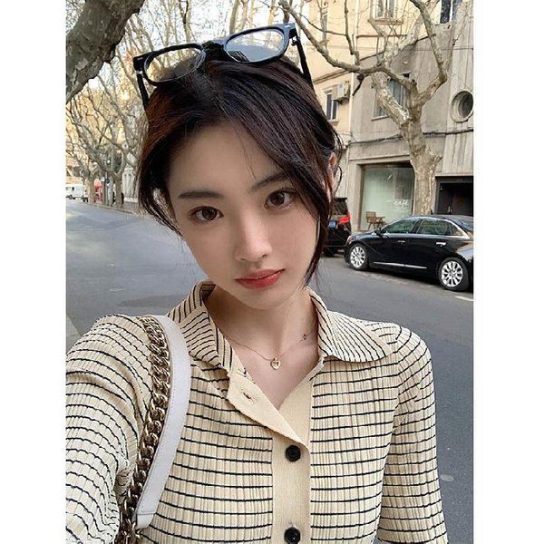 Nuevo CáRdigan De Punto Con Cuello Polo Y Rayas Para Primavera Y OtoñO Chaqueta Camisa Base Para Mujer DiseñO De Nicho Top De Manga Larga One Size Black-image