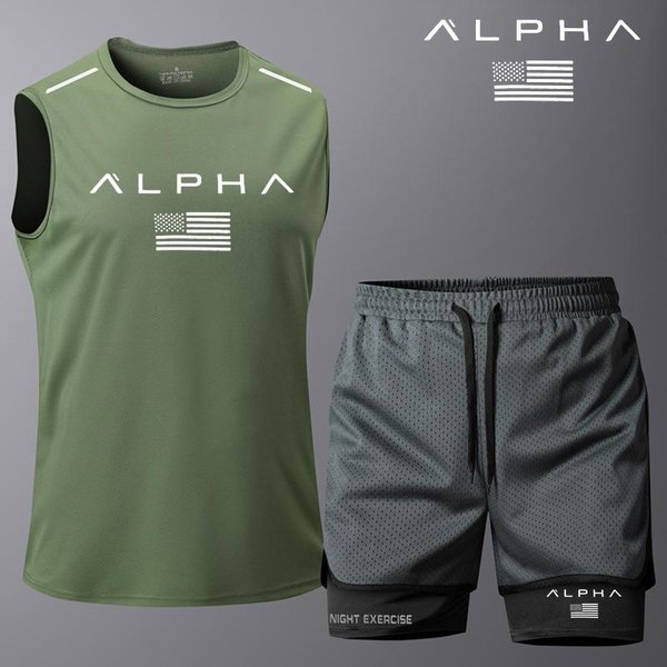 Nuevo Conjunto Deportivo De Dos Piezas Para Hombre Sin Mangas + Pantalones Cortos Gimnasio Moda Casual Hombres Mujeres Conjunto Deportivo De Dos Piezas 3XL-image