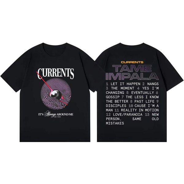 Tame Impala Currents Album Merch Koszulka Moda Rock Vintage KróTki RęKaw Koszulka BawełNa Wysokiej JakośCi Streetwear Koszulka Unisex S Gray-image