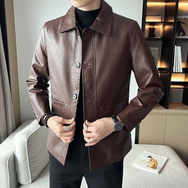 Chaquetas De Cuero Para Hombre De OtoñO E Invierno, Terciopelo Grueso, Chaquetas De Cuero De Moda De Talla Grande, Chaquetas De Solapa Para Papá De Mediana Edad 5XL-image
