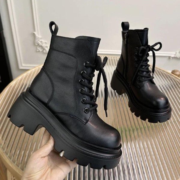 Buty Jesienno-Zimowe, Buty Na Grubej Podeszwie, Nowe Damskie Botki, Buty PodwyżSzająCe, KróTkie Buty 36 Czarny-image