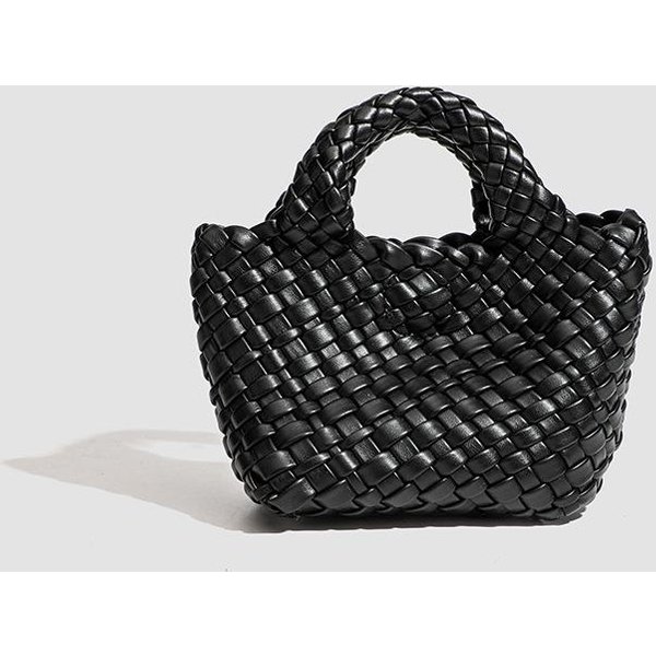 DiseñO De Nicho, VersáTil, Bolso Tote Tejido A Mano, Bolso Cruzado De Hombro ÚNico Tipo Cubo, Cesta De Verduras, Minibolso De Mano Diario Negro-image
