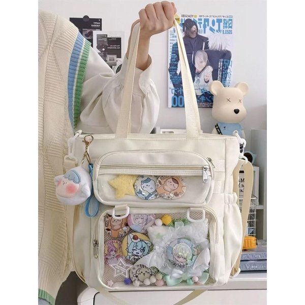 JapońSka Przezroczysta Torba Ita Torebka Kobiety Anime PrzenośNa DużA Pojemność DziewczęCa Torba Na Ramię Tote Nylonowe Torby Crossbody Itabag 32X25X11Cm BiałY-image