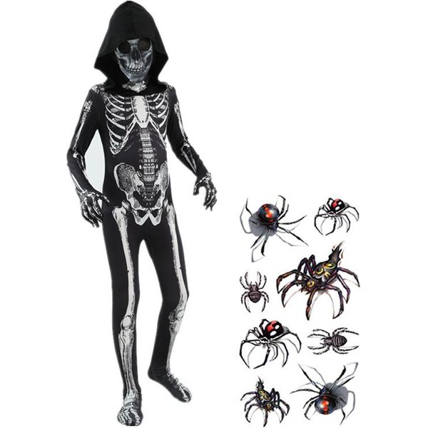 Disfraz Con Capucha De Esqueleto Aterrador Para NiñOs De Halloween Disfraz De Parca Aterradora Disfraz Espeluznante Para NiñOs Disfraz De Fiesta De Carnaval 100 Black-image