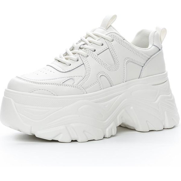 Zapatillas Chunky Mujer Primavera Nuevas Suela Gruesa Aumentan Altura Transpirables Deportivas Casuales Cuero Zapatos Mujer 8Cm 36 White-image