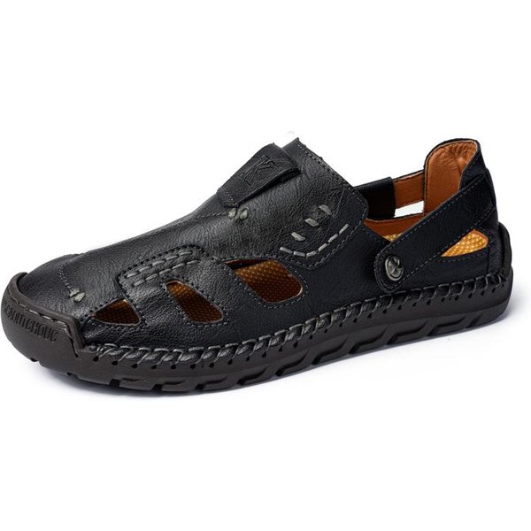 Sandalias De Verano Para Hombre, Sandalias De Cuero Para Hombre, Sandalias Romanas CláSicas, Zapatillas Suaves Para Exteriores, Sandalias De Goma Para Senderismo Para Playa Para Hombre 38 Negro-image