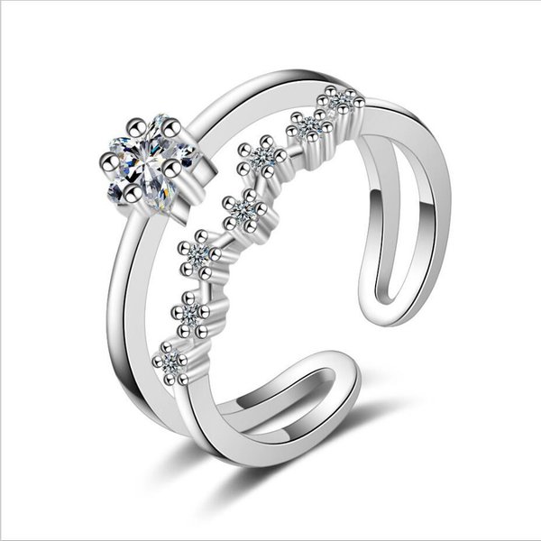 Anillo De Plata De Ley 925 Para Mujer, Anillo Ajustable Con Circonita De Doble Capa, Exquisita JoyeríA Para Mujer, Regalo De CumpleañOs Resizable White-image