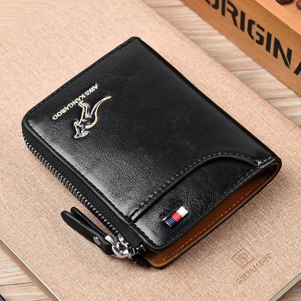 Portatarjetas De IdentificacióN Y CréDito Billetera Plegable Bloqueo Anti Rfid Para Hombre Monedero Billetera De Cuero PU Billetera Con Cremallera Bolso De Dinero Para Negocios-image