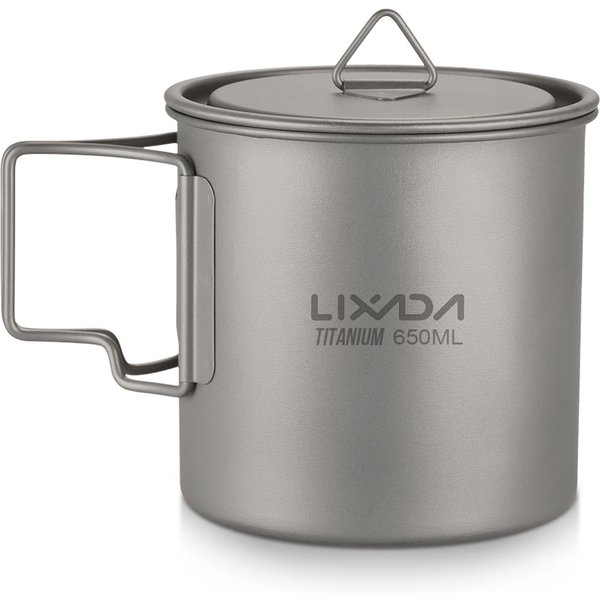 Taza De Titanio Ultraligera Para Exteriores, PortáTil, Para Acampar, Picnic, Taza De Agua Con Mango Plegable, 300Ml 650Ml Gris-image