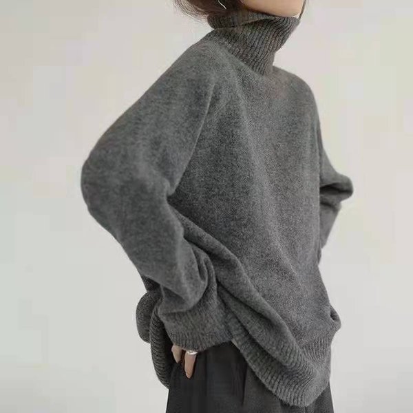 Sweter Z Golfem LuźNy Casual Damski Gruby CiepłY Dzianinowy Pulower Jednolity Kolor Koszulka Bazowa Prosty Dojazd Jesień I Zima L-image