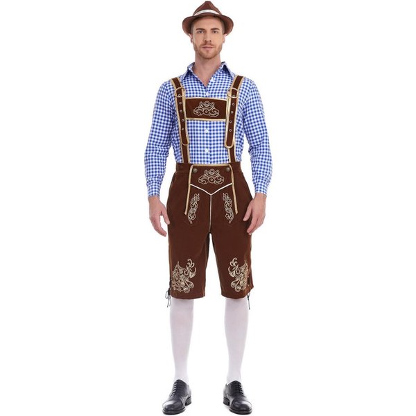 MęSki Bawarski StróJ Na Oktoberfest - Zestaw Koszula W Kratę I Spodnie Na Szelkach M Kawowy-image