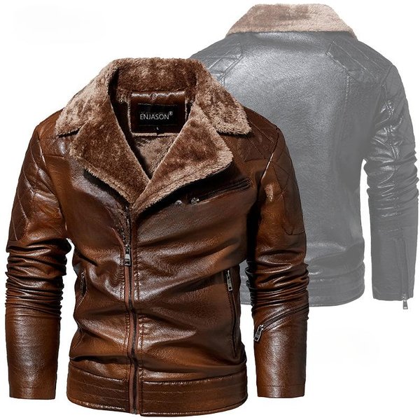 Nueva Chaqueta Para Hombre Chaqueta Resistente Para Hombre Cuello De Forro Polar Chaqueta De Cuero Ropa De Motociclista Para Hombre Pu Rock Para Hombre Xxxl Café-image