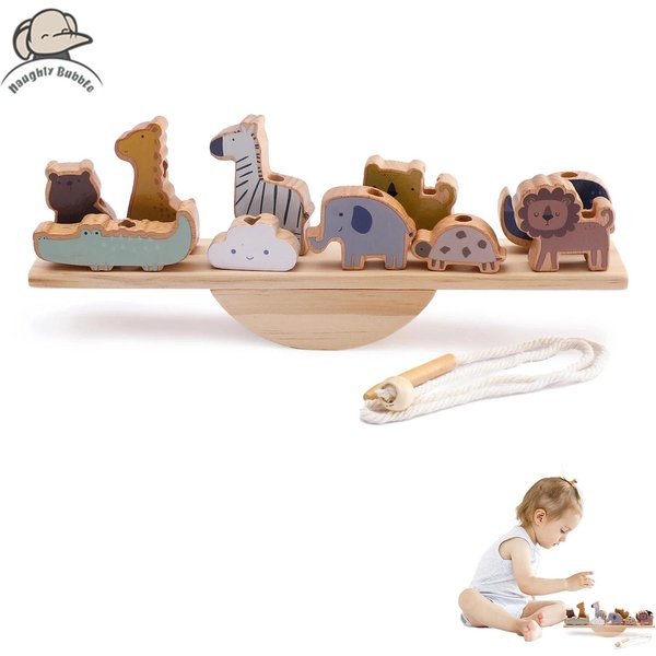 Juguetes De Columpio De Equilibrio De Animales Del Bosque De Madera Juguetes Educativos Montessori Bloques De ConstruccióN De Animales De Dibujos Animados Juego De Rompecabezas Para Bebé Regalo Para Bebé Beige-image