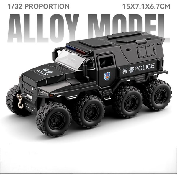 1:32 SamochóD Policyjny Conqueror Swat Model Zabawki Metal Diecast Pojazdy Terenowe DźWięK ŚWiatłO Pull Back Drzwi Otwierane Modele Edukacyjne-image