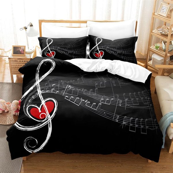 PośCiel Z Nutami Muzycznymi Zestaw Poszwy Na KołDrę PośCiel 3D Druk Cyfrowy PośCiel BawełNiana Rozmiar Queen Zestaw PośCieli Modny Design 140X200Cm 3Pcs-image