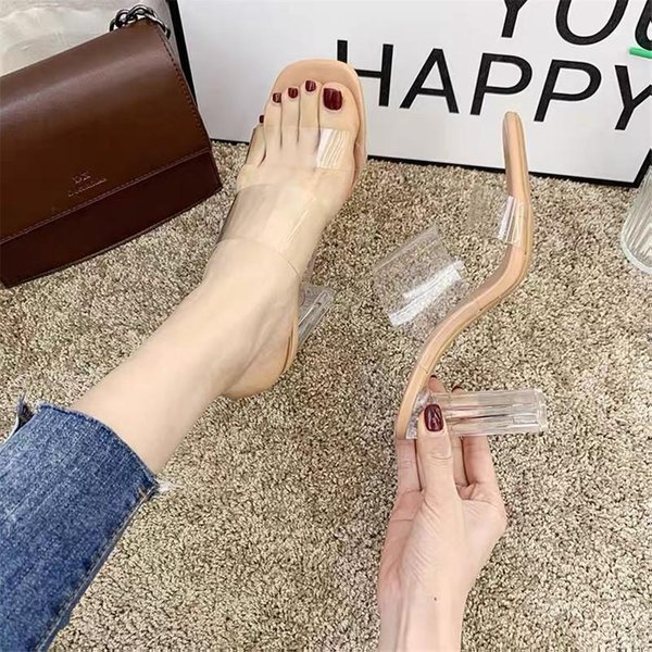 Sandalias De TacóN Alto De Verano Para Mujer, Zapatillas De Gelatina De Pvc, Tacones Altos Con Punta Abierta, Zapatillas De Mujer De Metacrilato Transparente, Sandalias Transparentes 41 Gray-image