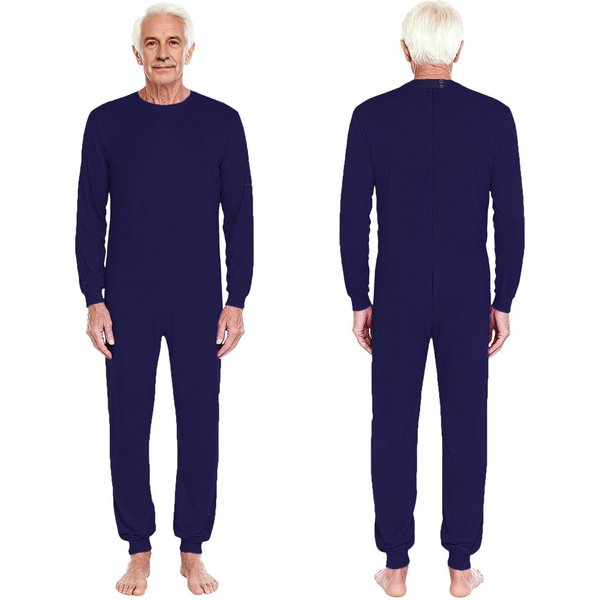 Mono Adaptativo Unisex M-3XL Para Cuidado De Personas Mayores: Mono Con Cremallera Trasera Antideslizante, Manga Larga Y Pantalones Para Necesidades Especiales M Blue-image