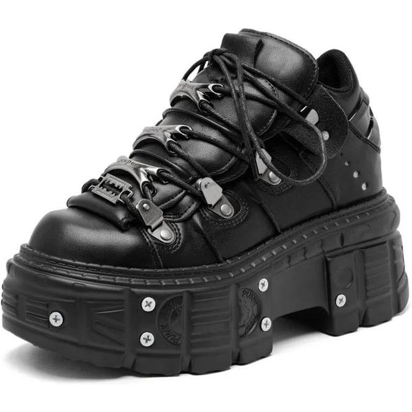 Zapatos Negros Estilo Punk Para Mujer, Con Plataforma Y TacóN Alto, Con Cordones Y DecoracióN Rock Metal, Botines GóTicos Para Hombre, Novedad 2025 36 Negro-image
