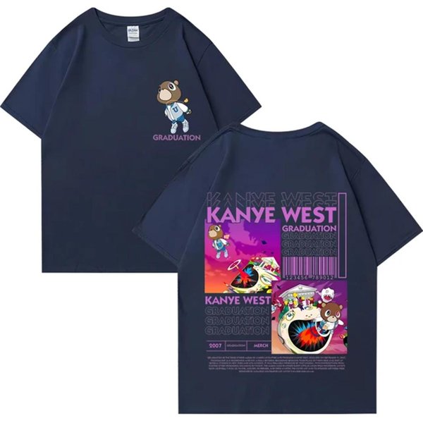 Kanye West Graduation Bear Dwustronny Nadruk T-Shirt MęSki Damski Moda Hip Hop Cool Tops KróTki RęKaw Unisex T-Shirty 72463 M-image