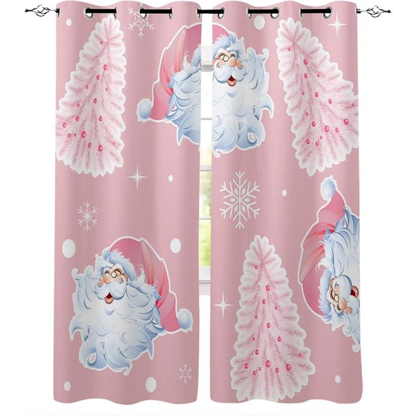 Cortinas De Ventana NavideñAs De Papá Noel Con Dibujos Animados De Color Rosa Para NiñOs, Dormitorio, Sala De Estar, BañO, Cocina, Puerta, SalóN, DecoracióN Del Hogar, 2P W50 X H130(Cm)X2&Grommet Top-image