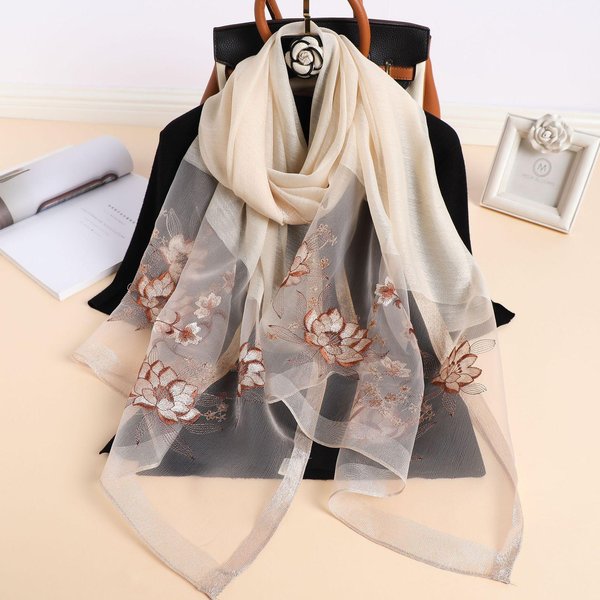 Jedwabny Szalik Damski WełNiane Szale Damskie Chusty Bufanda Kwiatowa Pashima Szaliki Z Haftem Foulard HidżAb Jednolity Damski Opaska Na WłOsy Bandana 70X180Cm Gray-image