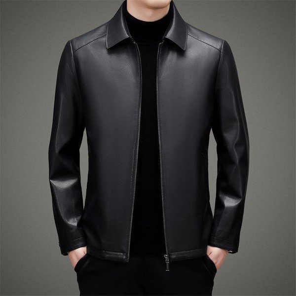 OtoñO E Invierno Nuevo Estilo Chaqueta De Cuero Para Hombre De PlumóN De Pato Blanco Abrigo Casual Con Solapa Top Para Papá De Mediana Edad 4XL Black-image