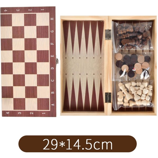 Drewniane Warcaby Szachowe 3 W 1 Zestaw Do Gry W Backgammon PrzenośNe Drewniane Szachy Dla DorosłYch Dzieci 29 X 14.5Cm-image