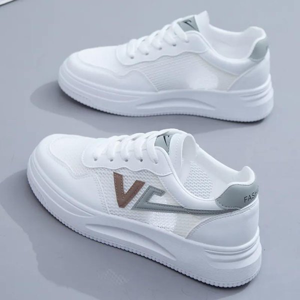 Siatkowe BiałE Buty Buty Damskie Letnie I Jesienne Wszechstronne DrążOne OddychająCe Sportowe PłAskie Buty Z Pojedynczą Siatką AntypośLizgowe Siatkowe Buty 35 BrąZowy-image