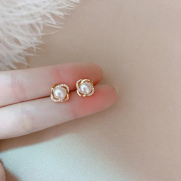 Ekskluzywny 14K ZłOta BiżUteria Kolczyki Z Prawdziwego ZłOta Cyrkon PerłA Twist Luksusowe Kolczyki Sztyfty Dla Kobiet Brincos Pendientes Bijoux żółTy-image