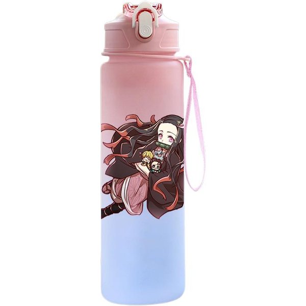 Anime Demon Slayer 750ML Butelka Na Wodę Anime Cartoon DużA Pojemność Kubek Do Picia PrzenośNy Kubek Na Wodę Do SportóW Na śWieżYm Powietrzu Prezent Dla Dzieci BiałY-image