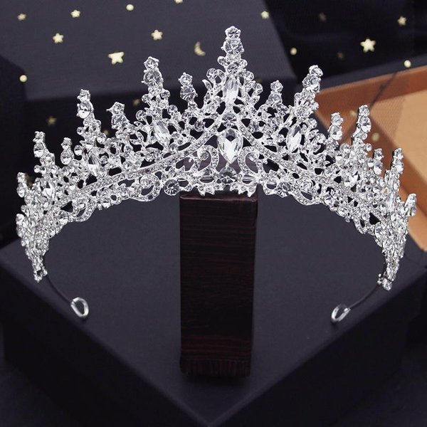 Tocado De Lujo Corona De Boda Tiara Y Coronas Para Reina Diadema Corona De Concurso JoyeríA Para El Cabello Nupcial Accesorios Gray-image