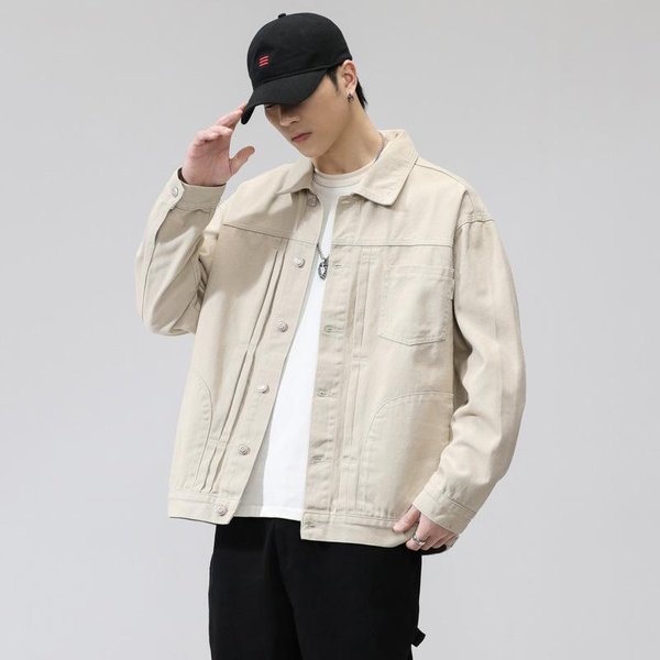 Chaqueta Vaquera Nueva De Primavera Para Hombre Deportiva Estilo Coreano Guapa Suelta Casual Con Solapa Top Marca De Moda Xxxxl Gray-image