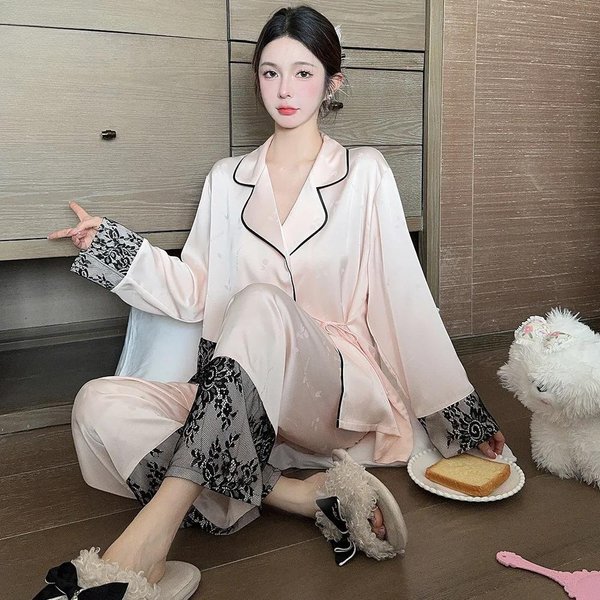 Manga De Gasa Jacquard Ropa De Casa OtoñO Nuevo Pijama De Mujer Pijama De Encaje Con Manga De Seda De Hielo Ropa De Casa M-image