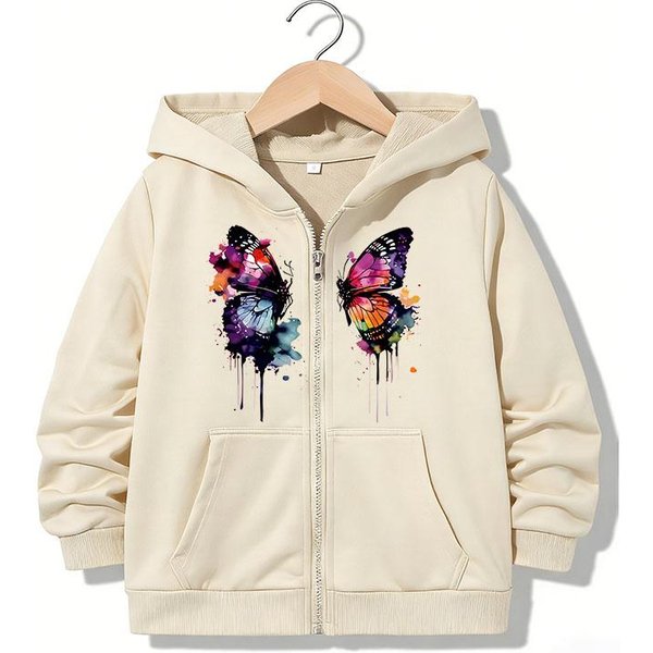 Odzież DziecięCa Bluza Z Kapturem Na Zamek BłYskawiczny Zabawna Codzienna Bluzy Z Kapturem Z Motylem I Literami Kurtki ChłOpcy Dziewczynki Y2K Bluza Rozpinana Z Kapturem 160 White-image