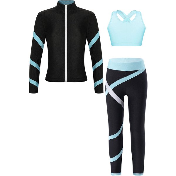 DziecięCy DziewczęCy 3-CzęśCiowy StróJ Sportowy KróTki Top Z Legginsami Sportowymi Kurtka Dresowy Zestaw Na SiłOwnię Jogę Bieganie Trening 15-16 Years-image