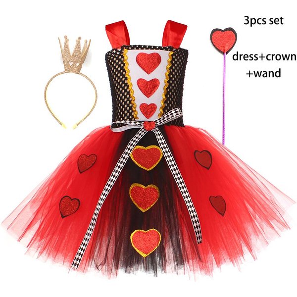 Disfraz De Reina De Corazones Para NiñAs Disfraz De Halloween Para NiñOs Vestido Tutú Elegante Con Corona CláSico PaíS De Las Maravillas Vestido De Reina Roja Ropa XL(8-9T) Black-image