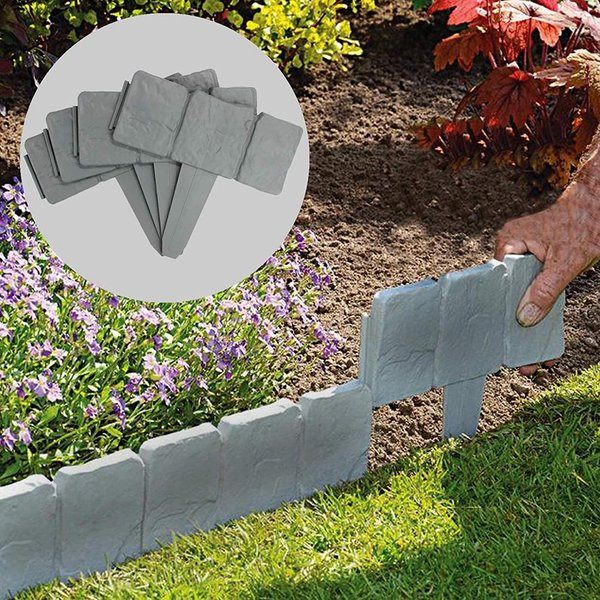 20 Piezas De Borde De Paisajismo, Borde De PláStico Para Valla De JardíN, Borde Decorativo Para CéSped Plata-image