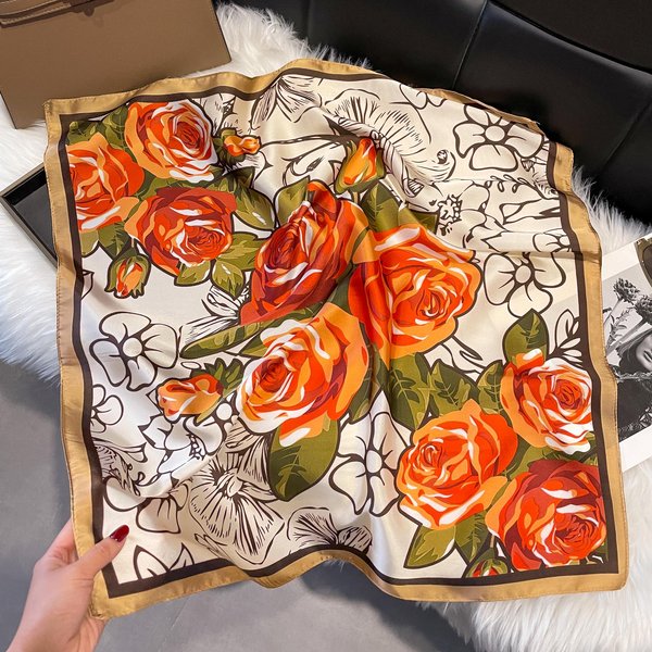 Kwiatowy Jedwabny Kwadratowy Szalik Damski Satynowy Szal Owijka HidżAb Damska Opaska Na WłOsy Nadgarstek Luksusowy Chustka Na GłOwę 70*70Cm Szalik Bandana-image