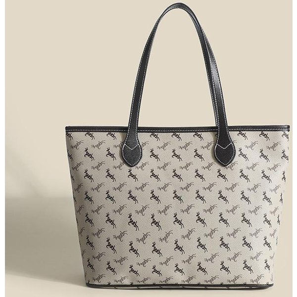 Un Bolso Tote VersáTil Con Estampado Retro Para Mujer, Un Bolso Grande De Gran Capacidad Y Sencillo De Un Solo Hombro Para El Desplazamiento De Mujeres Gris-image