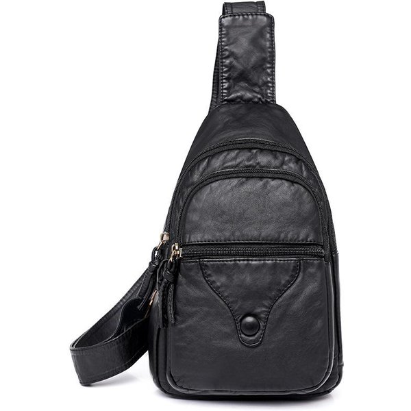 Bolso Bandolera Grande De Moda Tendencia Casual Ligero Cuero PU Suave Bolso De Hombro Para Mujer Simple Y VersáTil Bolso De Pecho De Cuero Lavado Gray-image