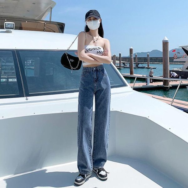 Jeans Retro PequeñOs Para Mujer Primavera Y OtoñO Nuevo VersióN Estrecha Cintura Alta Rectos Sueltos Pierna Ancha M White-image