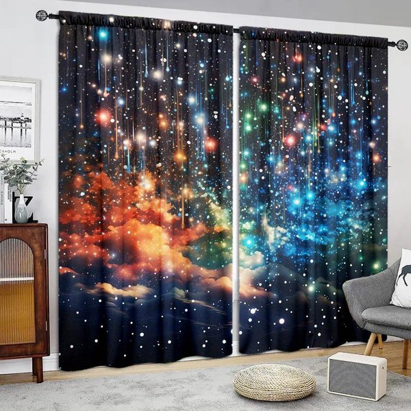 2 Szt. ZasłOny Galaxy Shining Stars, ZasłOny Z Nadrukiem Gwiazd I GwieźDzistego Nieba Z Kieszenią Na Karnisz, ZasłOny Okienne Do Salonu, Kuchni W75X166H(Cm)X2Pcs&Grommet Top-image