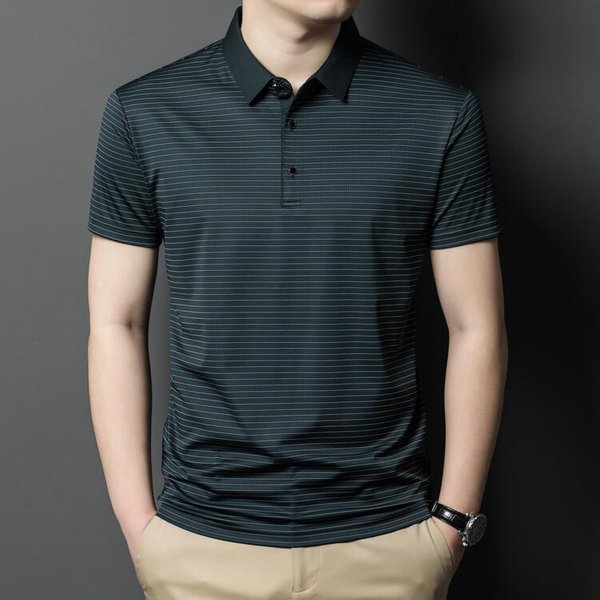 Camisa De Verano Para Hombre, Camiseta Informal De Manga Corta Con Solapa Y Alto Sentido, Polo Para Hombre Con Solapa, Alta Elasticidad Y Transpirabilidad Xxxxl Black-image