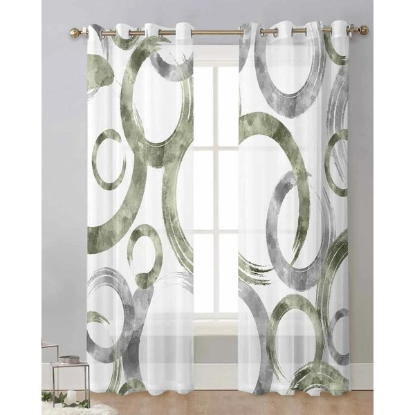 Cortinas Modernas De Tul Con Textura GeoméTrica Verde Salvia Para Sala De Estar Cocina Tratamientos TraslúCidos Para Ventanas Visillos Con Ojales W65X60H(Cm)X2Pcs&Grommet Top-image