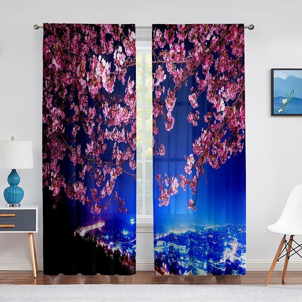 Wiosenny Kwiat WiśNi, Kwiatowy WzóR, Tiulowa ZasłOna Okienna Do Salonu, Sypialni, Kuchni, Szyfonowa, Przezroczysta, Woalowa, Leczenie 1 PCS W100Xh250Cm&Grommet Top-image