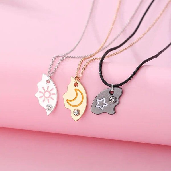 3 Unids/Set Sol Luna Estrella Colgante Collar Para NiñA NiñOs Collares De La Amistad Mejor Amigo JoyeríA Regalos-image