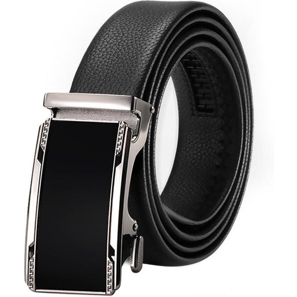 CinturóN De Hombre Cuero Genuino Hebilla AutomáTica De AleacióN De Zinc De Alta Gama CinturóN Casual De Cuero Vacuno CinturóN Simple Para Pantalones De Hombre De Mediana Edad Y JóVenes 130Cm Gray-image
